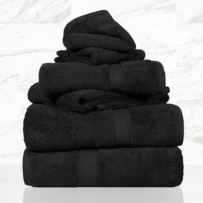 Superior Egyptian Cotton Pile 6 Piece Towel Set, Includes 2 Bath, 2 Hand, 2 Face Towels/Washcloths, Ultra Soft Luxury Towels, Thick Plush Essentials, Guest Bath, Spa, Hotel Bathroom, Black