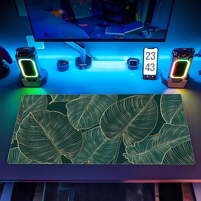 Green Desk Mat Monstera Palm Leaf Mouse Pad Large Gaming Mouse Pad XL Full Desk