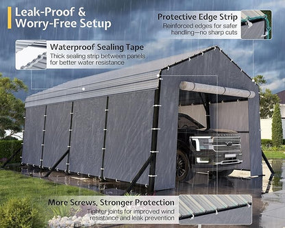 Jocisland 12x20x10.5 FT Metal Carport - Removable Waterproof Sidewalls, Heavy Duty Outdoor Carport with Upgraded Steel Reinforcements for All-Weather, Car Canopy for Car, Boat, Equipment Storage