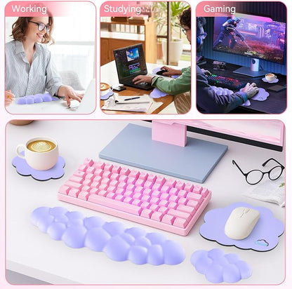 Cloud Wrist Rest for Computer Keyboard, 4-in-1 Memory Foam Leather Cloud