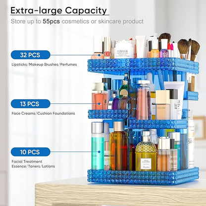 Makeup Organizer, 360 Degree Rotating Adjustable Cosmetic Storage Display Case with 6 Layers Large Capacity, Fits Cosmetics, Perfume, Skin Care, Makeup Brushes, Lipsticks (Blue)