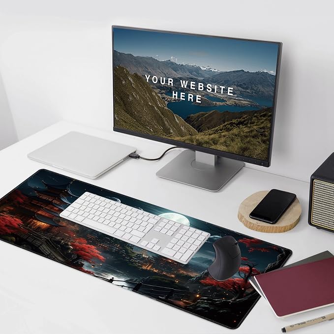 Japanese Full Moon Large Mouse Pad, Gaming Keyboard Desk Pad, Extended Mouse