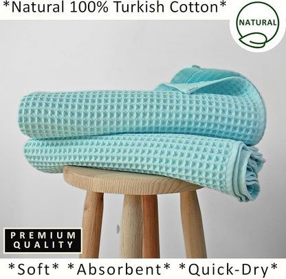 PÜSKÜL Natural 100% Turkish Cotton Waffle Bath Towels Set of 2-Piece | 32x63 Extra Large Absorbent Quick-Dry Lightweight Spa Towel | Luxury Sauna Accessories (Aqua Turquoise Bath Towels - Pack of 2)