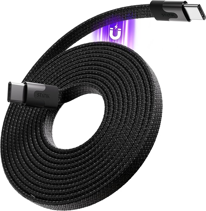 Statik MagStack USB C to USB C Cable, Magnetic Anti Tangle Flat Type C Charger