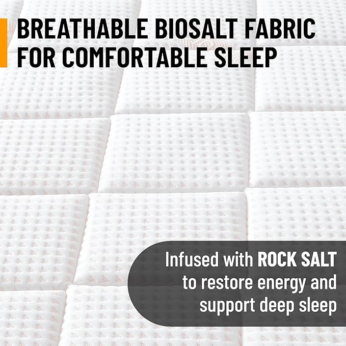 Ottomanson Twin XL 12” Hybrid Mattress - Rock Salt Infused Quilted Cover - Made in USA - Medium-Firm Support - Individually Pocketed Coils & CertiPUR-US Foam - Fiberglass-Free - Bed in a Box