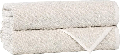Superior Amelia Viscose Cotton Blend Medium Weight Towels, for Bathroom, Shower, Spa, Plush, Quick Dry, Ultra-Soft Towels, Bath Essentials, Ribbed Design, Bath Towels, Set of 2, Beige