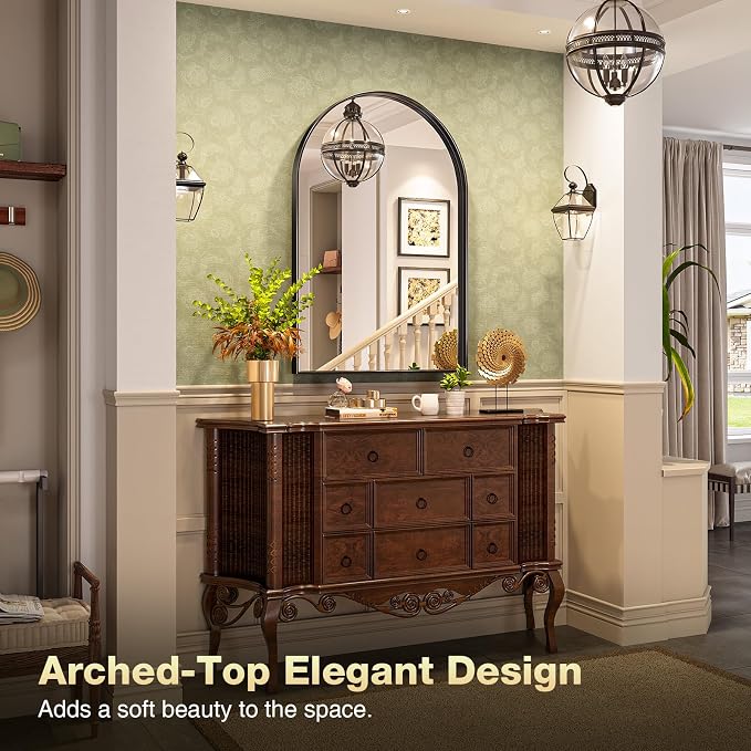 Brightify Arched Mirror, Arched Wall Mirror, 20 x 30 Inch Black Arch Mirror, Metal Frame Black Bathroom Mirror, Arched Top Bathroom Vanity Mirror for Living Room Bedroom Mantel Entryway Hallways