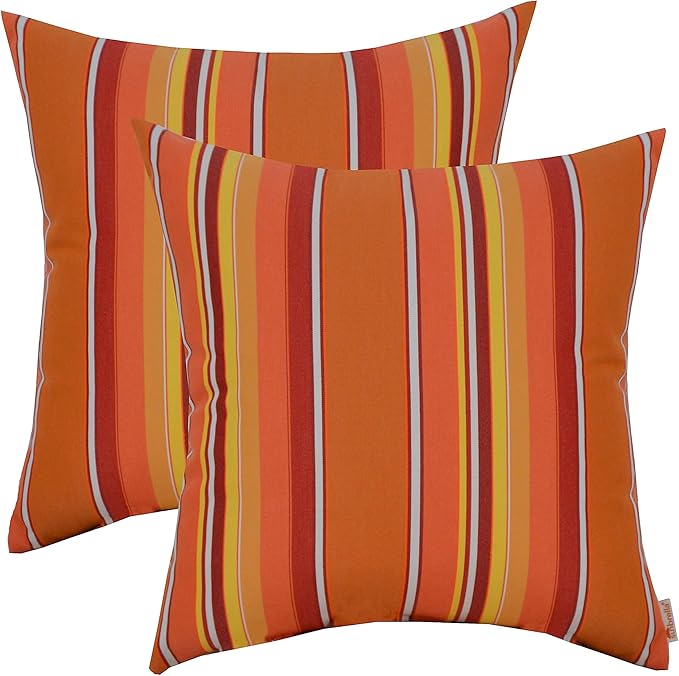 RSH DECOR: Sunbrella Square Throw Pillows Set of 2 | 17" x 17" | Water and Fade-Resistant Performance Fabric | Outdoor Pillow Covers with Down-Alternative Inserts | Dolce Mango