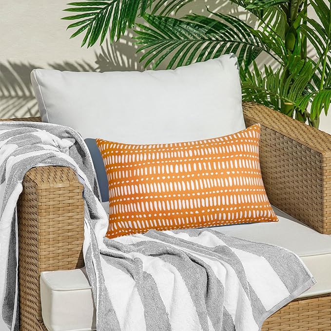 Pack of 2 12x20 Outdoor Pillows, Waterproof Throw Pillows with Inserts, Decorative Lumbar Pillows for Patio, Garden, Couch, Furniture, Sofa, Bed, Living Room(Pebble Orange)