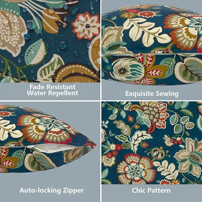 LVTXIII Outdoor Throw Pillow Covers 20 x 20 Inch, Covers ONLY Modern Cute Pattern Decorative Square Toss Pillow Case Pack of 2 for Home Patio Garden Sofa Bed Furniture, Peacock Blue