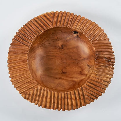 Teak Handcrafted Wooden Bowls Natural Wood Round Utility Bowl 10.9" W Handmade Rustic Serving Platter Fruit Snack Holder for Entry Table Vintage Artworks Dining Room Home Décor