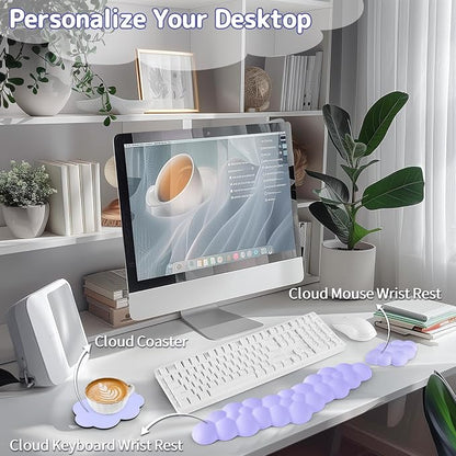 Cloud Wrist Rest for Keyboard and Mouse, Memory Foam PU Leather Keyboard Wrist