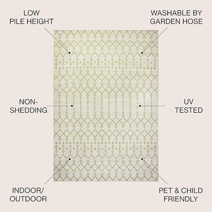 JONATHAN Y Moroccan Geometric Indoor Outdoor Area Rug 4X6 Cream/Green, Ourika Textured Weave for Backyard, Patio, Porch, Easy-Cleaning, High Traffic, Pet-Friendly, Non-Shedding (SMB108M-4)