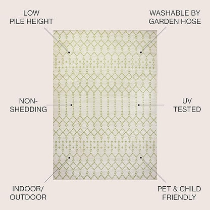 JONATHAN Y Moroccan Geometric Indoor Outdoor Area Rug 9X12 Cream/Green, Ourika Textured Weave for Backyard, Patio, Porch, Easy-Cleaning, High Traffic, Pet-Friendly, Non-Shedding (SMB108M-9)