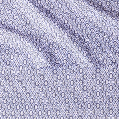 Amazon Basics Lightweight Super Soft Easy Care Wrinkle Free Microfiber 3 Piece Bed Sheet Set with 14-Inch Deep Pockets, Twin, Blue Damask, Printed, Kids, Men & Women Bedding (Pack of 4)