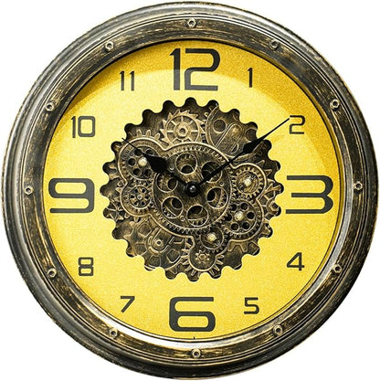 16 inch Large Gear Clock with Real Moving Gears, Steampunk Gold Wall Clock, Suitable for Living Rooms, Offices, Factories, Bedrooms, and Cabins (Gold, 16 inches)