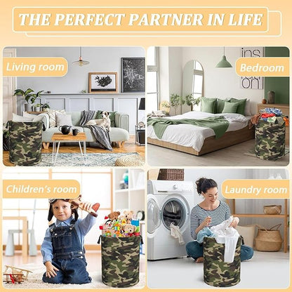 Green Camouflage Laundry Hamper Bag