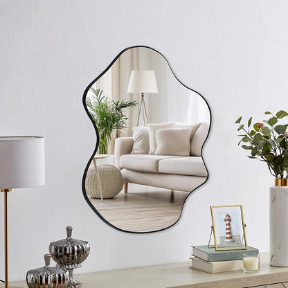 Tanmicoshomy Black Bathroom Mirror 22x30 Inch, Asymmetrical Wavy Wall Mirrors for Bathroom, Bedroom or Living Room, Vertical or Horizontal Hanging