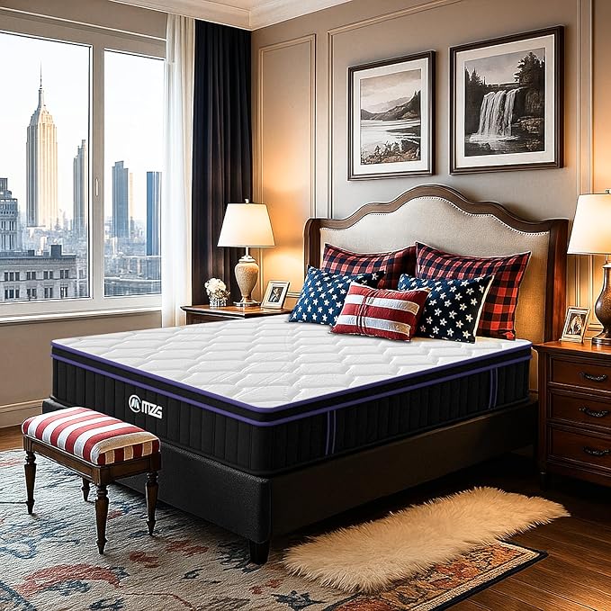 10 Inch Queen Size, Hybrid Mattress, Medium Firm, Gel-Infused Memory Foam, Pillow Top, Pocket Coils, Cooling & Breathable, CertiPUR-US Certified, Fiberglass-Free, Mattress in a Box