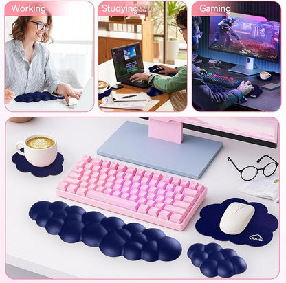 Cloud Wrist Rest for Computer Keyboard, 4-in-1 Memory Foam Leather Cloud
