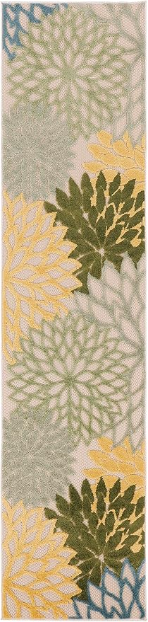 Nourison Home Aloha Indoor/Outdoor Green Multicolor 2' x 6' Area Rug, Easy Cleaning, Non-Shedding, Bed Room, Living Room, Dining Room, Backyard, Patio, Deck (2x6)