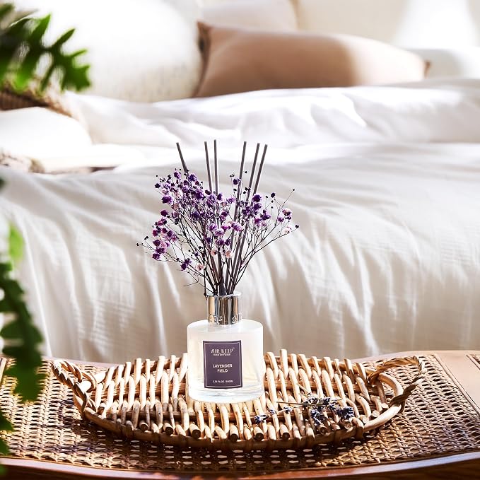 Airkeep Reed Diffuser Set,3.38 fl oz (100 ml) - Lavender Field Oil Diffusers with 8 Reed Sticks, Home Fragrance Reed Diffuser for Bathroom Shelf Decor