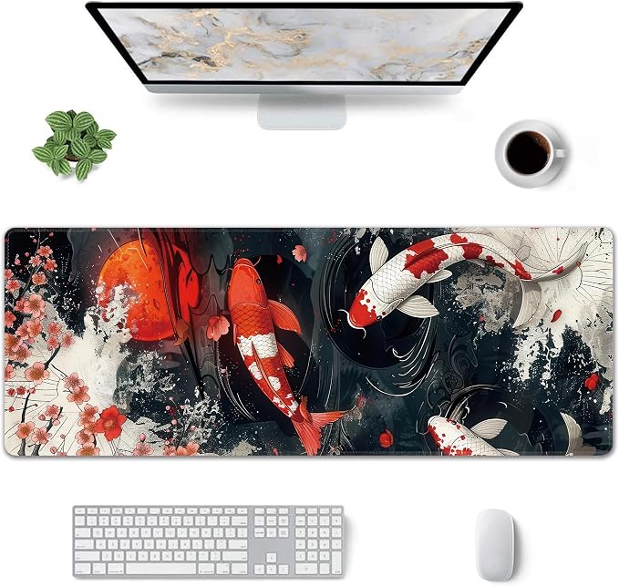Koi Fish Large Mouse Pad, Gaming Keyboard Desk Pad, Extended Mouse Mat Non-Slip