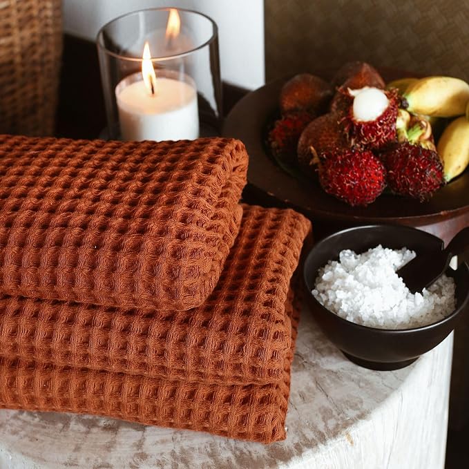 sea me at home Waffle Bath Sheet Set, 100% Turkish Cotton, Includes 1 Bath Sheet, 1 Hand Towel, 2 Face Towels