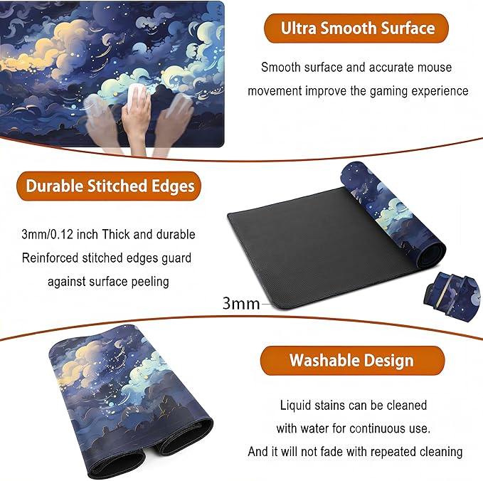 Blue Clouds Desk Mat Large XXL Gaming Mouse Pad Non-Slip Rubber Base Mousepad