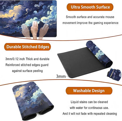Blue Clouds Desk Mat Large XXL Gaming Mouse Pad Non-Slip Rubber Base Mousepad