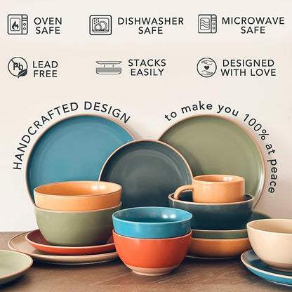 Mora Ceramic Artisan Matte Large Latte Mug Set of 4, 16oz - Microwavable, Porcelain Coffee Cups With Big Handle - Modern, Boho, Unique Style For Any Kitchen. Microwave Safe Stoneware - Safari Colors