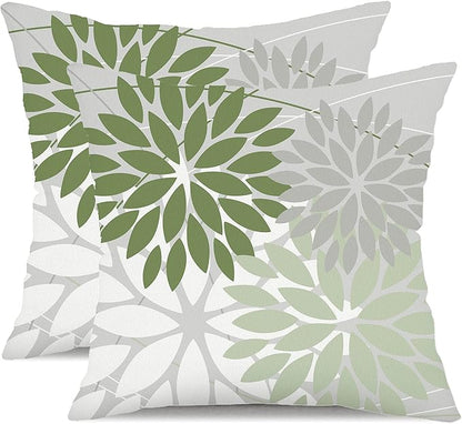 DFXSZ Outdoor Throw Pillow Covers 20x20 Inch Set of 2 Waterproof Spring Summer Geometric Elegant White Green Outdoor Pillow Covers for Patio Funiture Garden Couch 158D20