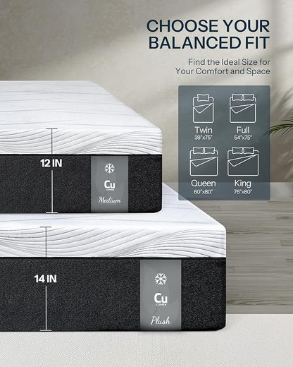 Life Balance Hybrid King Mattress 14 Inch, Made in USA, Plush, Individual Pocket Coils & Copper Gel Memory Foam， Hypoallergenic & Odorless, Motion Isolation & Pressure Relief, Mattress in a Box