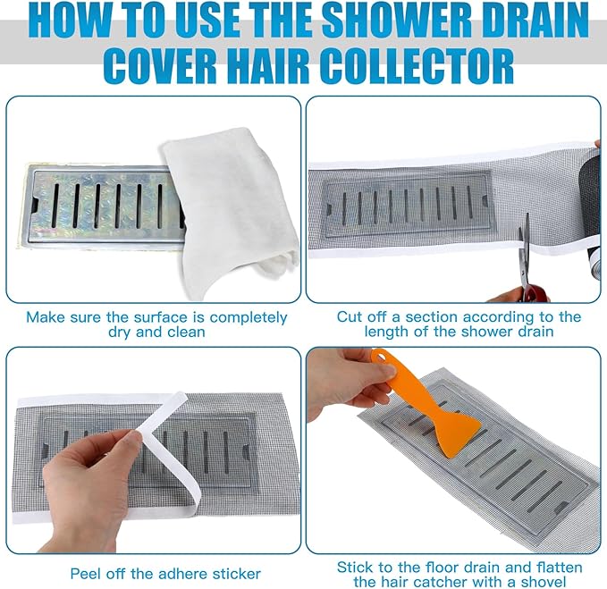 1 Pack 4 Inch x 33 ft Linear Shower Drain Hair Catcher Screen Disposable