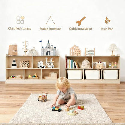 Wooden Toy Shelf for Kids, Montessori Book & Toy Organizer with Open Shelving, 5-Section Customizable Layout for Kids’ Room, Playroom & Classroom