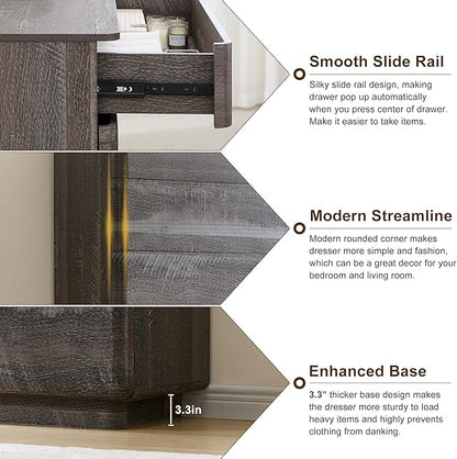 ACCOHOHO Modern 9 Drawer Dresser for Bedroom, 52" Wide Wooden Dressers with Large Storage,Handleless Chest of Drawers TV Stand for Living Room & Hallway, Curved Profile Design, Grey