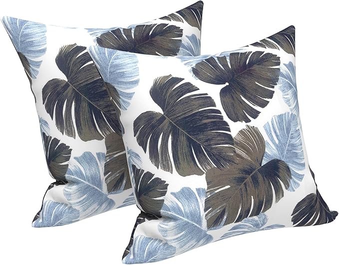 LVTXIII Outdoor Throw Pillow Covers 20 x 20 Inch, Covers ONLY Modern Cute Pattern Decorative Square Toss Pillow Case Pack of 2 for Home Patio Garden Sofa Bed Furniture, Monstera Blue