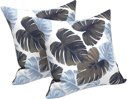 LVTXIII Outdoor Throw Pillow Covers 20 x 20 Inch, Covers ONLY Modern Cute Pattern Decorative Square Toss Pillow Case Pack of 2 for Home Patio Garden Sofa Bed Furniture, Monstera Blue