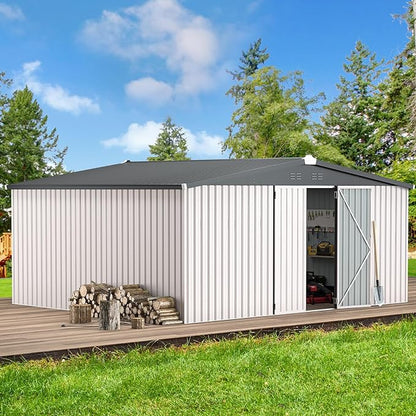 AECOJOY 14' x 12' Outdoor Storage Shed, Large 12x14 Metal Sheds & Outdoor Storage Clearance Steel Yard Shed with Lockable Doors, Utility Tool Storage Garden Shed for Backyard, Patio and Outside use
