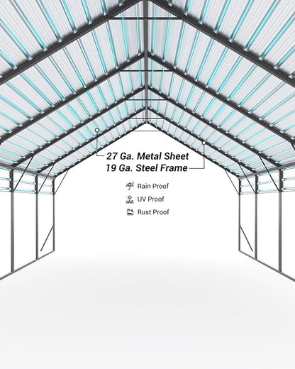 20'x25'x13' Metal Carport for 2 Cars, Heavy Duty Extra Tall Carport for Heavy Snow, Reinforced Frame, Permanent Shelter for Bass Boats, Full-Sized Pickup Trucks, and Tractors, N.W. 980 Lbs