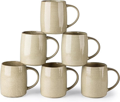 GBHOME Large Coffee Mugs Set of 6, 18oz Handmade Ceramic Coffee Mugs Set with Gradient color for Latte/Tea/Beer/Hot Cocoa, Dishwasher & Microwave Safe, Khaki