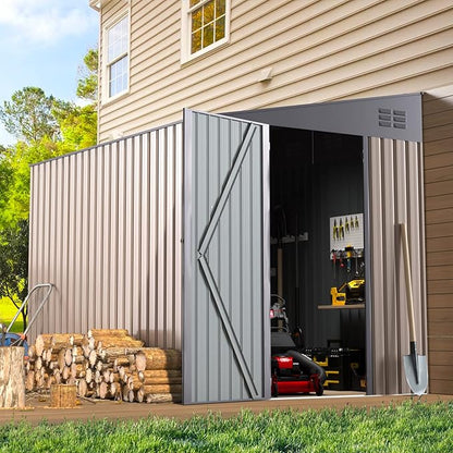 AECOJOY 6' x 8' Lean to Storage Shed Outdoor Storage, Storage Cabinet Shed Metal Wall Side Storage Sheds & Outdoor Storage, Garden Storage Cabinet for Backayrd, Patio, Outdoor Use in Grey
