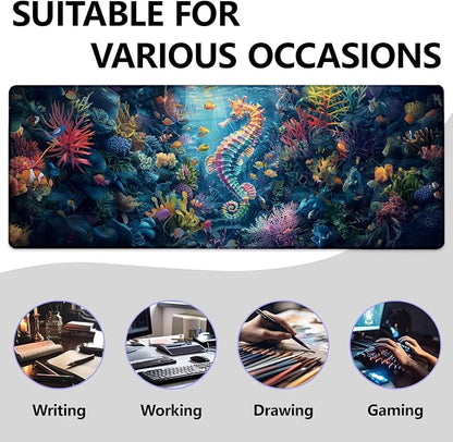 Seahorse Large Mouse Pad, Gaming Mouse Pad, Keyboard Mat, Non-Slip Rubber Base