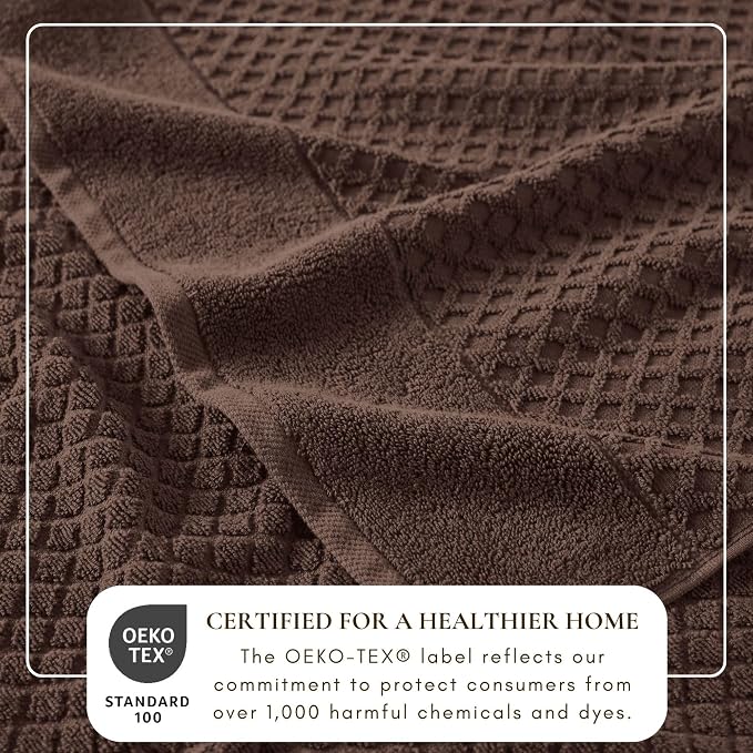 Great Bay Home Bath Towels - 100% Cotton 6 Piece Towel Set - Diamond Waffle Weave - Absorbent, Durable, Quick-Dry Towels for Bathroom (Chocolate)