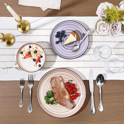 Selamica Ceramic Plates and Bowls Sets,18 Pieces Dinnerware Sets for 6,Dishwasher & Microwave Safe dish set,Family & Holiday Dining, Maillard