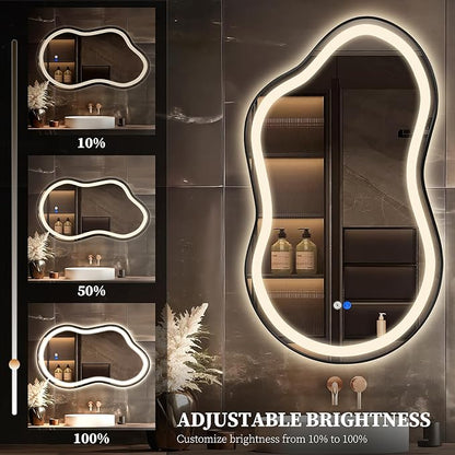 Irregular LED Bathroom Mirror with Lights, Cloud Smart Backlit Mirror, Dimmable Lighted Bathroom Mirror with Anti-Fog, Asymmetrical Vanity Mirror Hangable 2 Ways (Black, 20" x 36", 1 Pack)