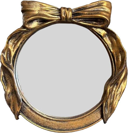 Vintage Round Vanity Desk Mirror - 6x6Inch Wall-Mounted & Tabletop Decorative Ornate Gold Accent Retro Makeup Mirror for Bedroom Dresser Living Room Bathroom Dorm Champagne Gold