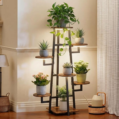 7 Tier Plant Stand Indoor with Grow Light for Multiple Plants | Corner Flower Stand, Vintage Multi-Layer Design, Sturdy Plant Shelf, Space-Saving, Ideal for Living Room Indoor Display