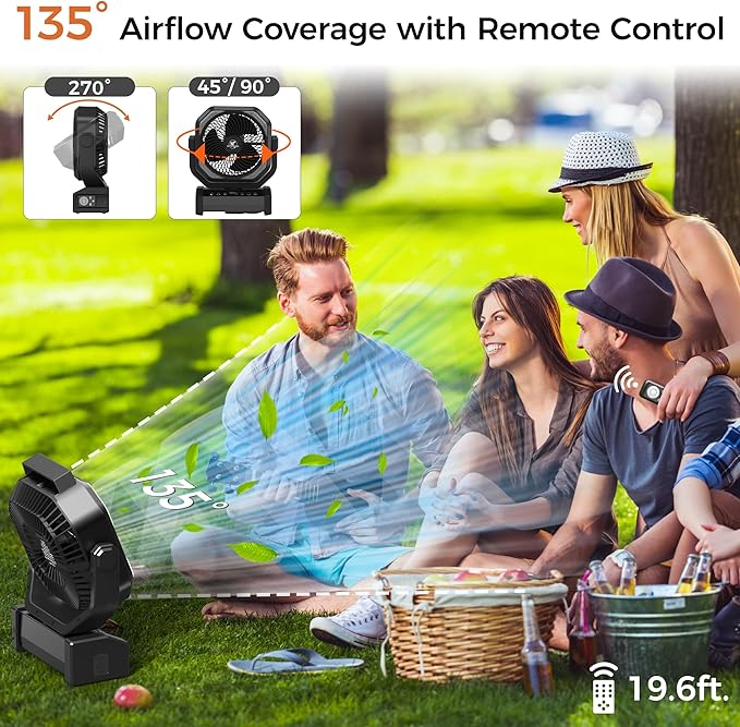 Camping Fan with Light - 20000mAh Rechargeable Battery Fan