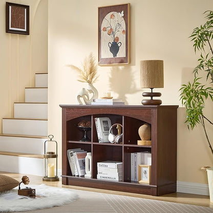 Bookshelf, 6-Cube Bookcase and Kids Bookshelf, Wooden Storage Cabinet with Cube Organizer, Modern Book Shelf for Bedroom Furniture, Living Room, Office Storage, Toy Organizer, Display Cabinet Cherry